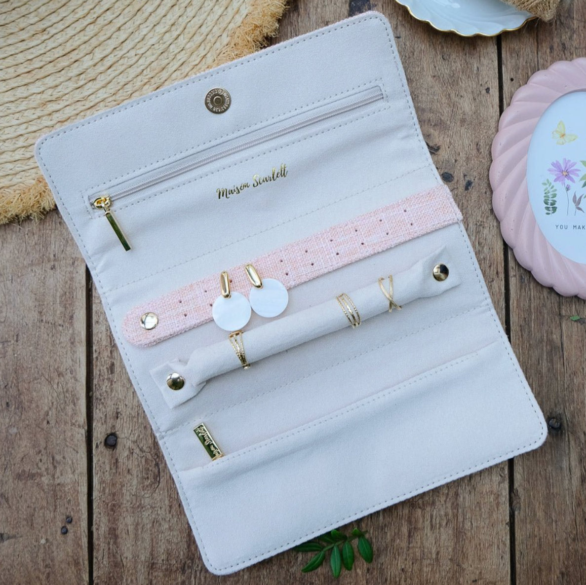 Linen-effect jewelry pouch - Rose