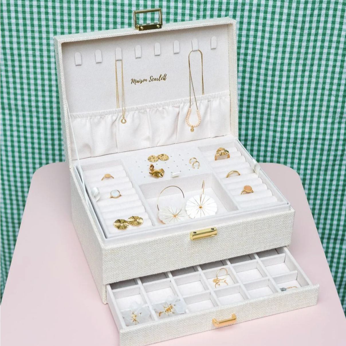 Linen-effect jewelry box - Beige