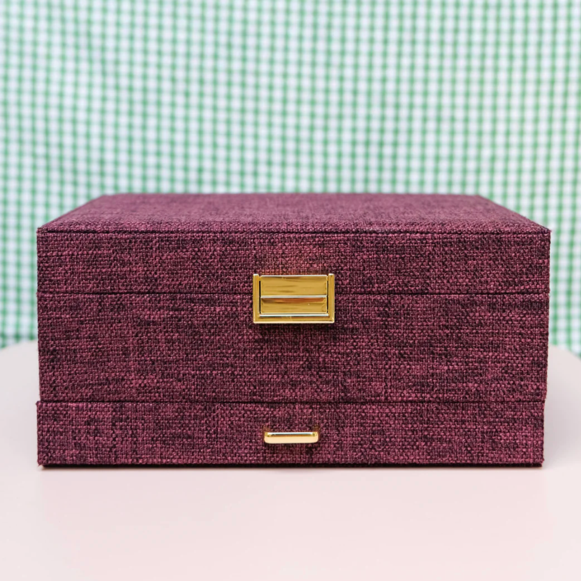 Linen-effect jewelry box - Bordeaux