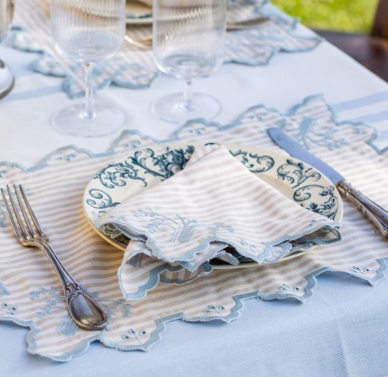 Eden Katoenen Servet – Millerighe Beige / Blauw (45 × 45 cm)