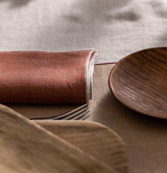 Linnen Servet met Contrasterende Rand - Terracotta / wit  (45 × 45 cm)