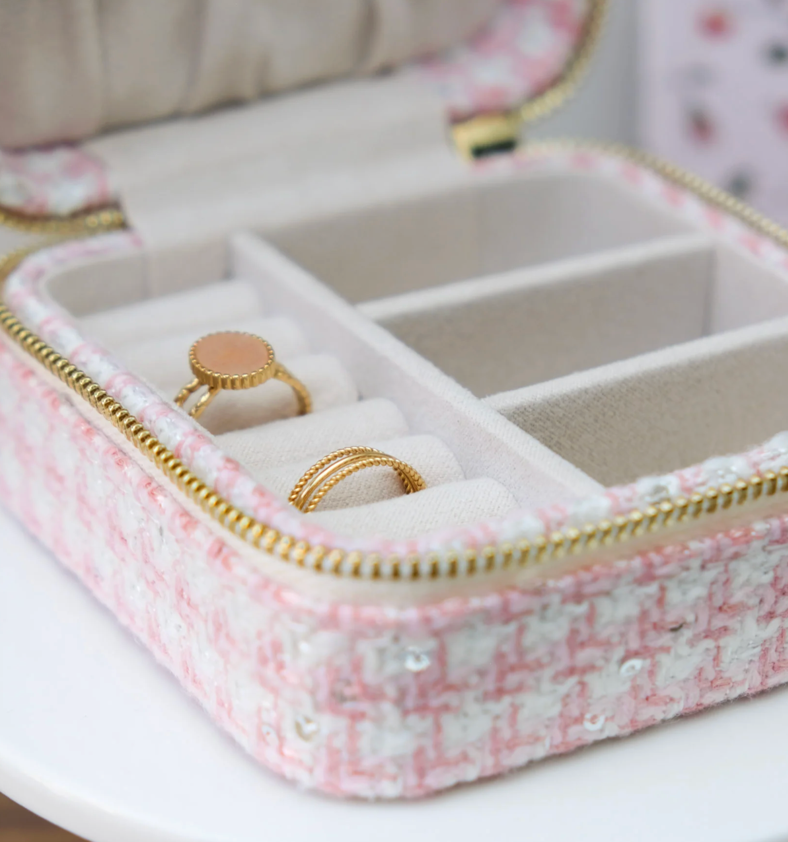 Travel jewelry box with houndstooth effect - Rose
