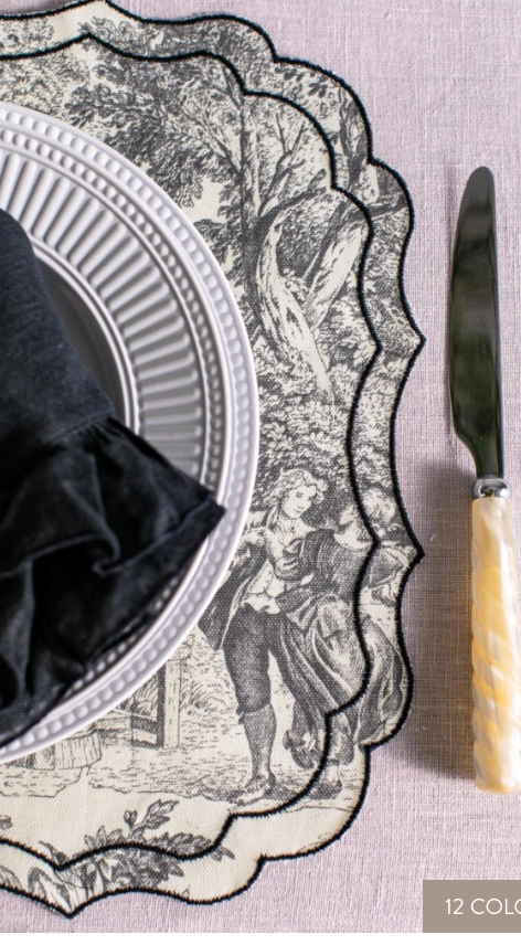 Placemats set toile de jouy nero