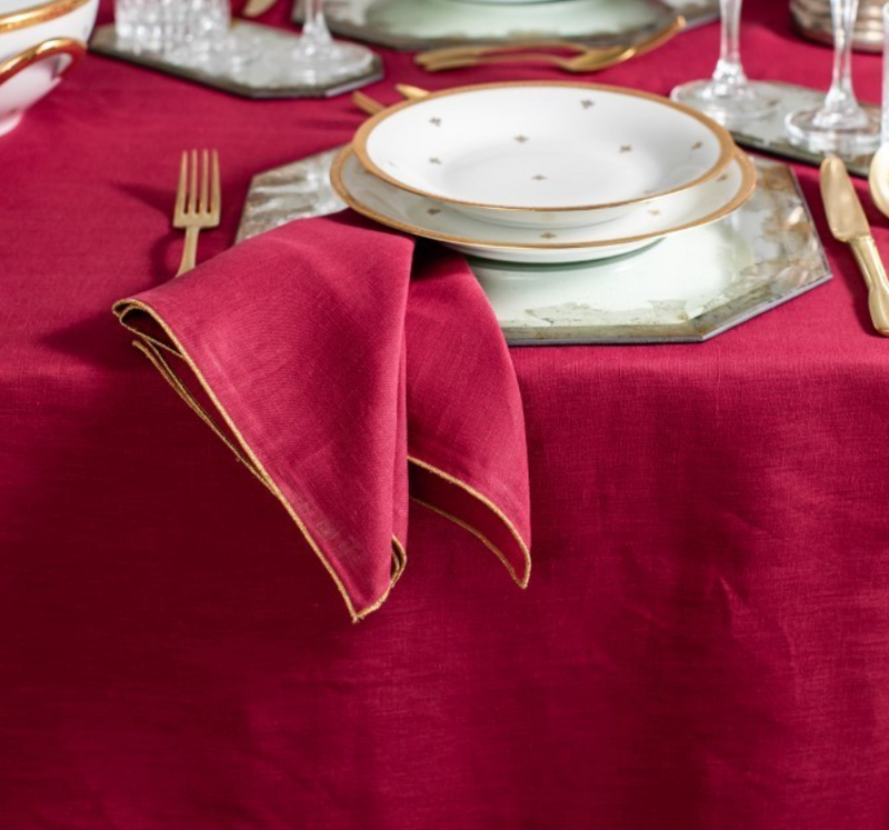 Linnen Servet met Contrasterende rand - Rood / Goud