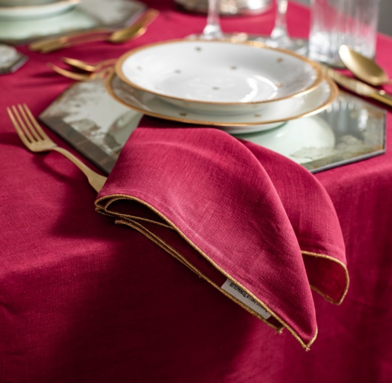 Linnen Servet met Contrasterende rand - Rood / Goud