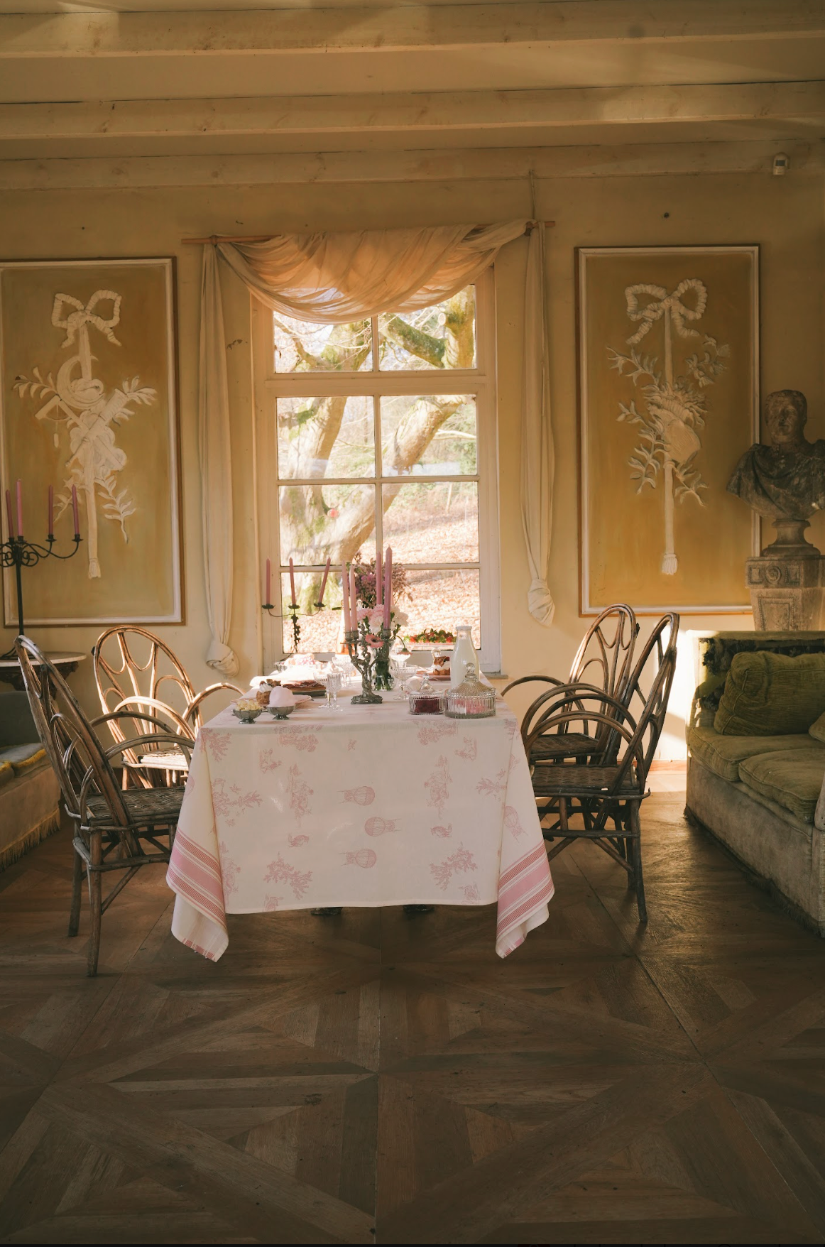 Tafellaken - Eugénie Pink - Roze Toile de Jouy