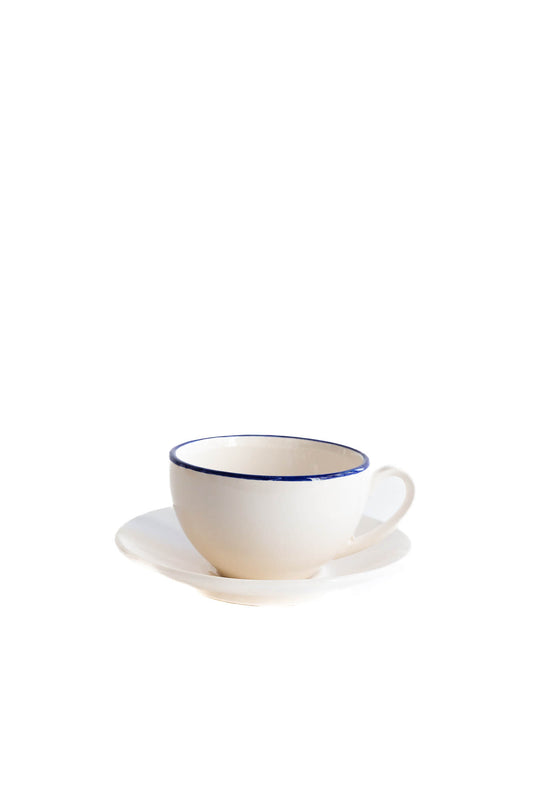 Koffietas met bordje – Blauw randje – Ø 10 x 7,5 cm