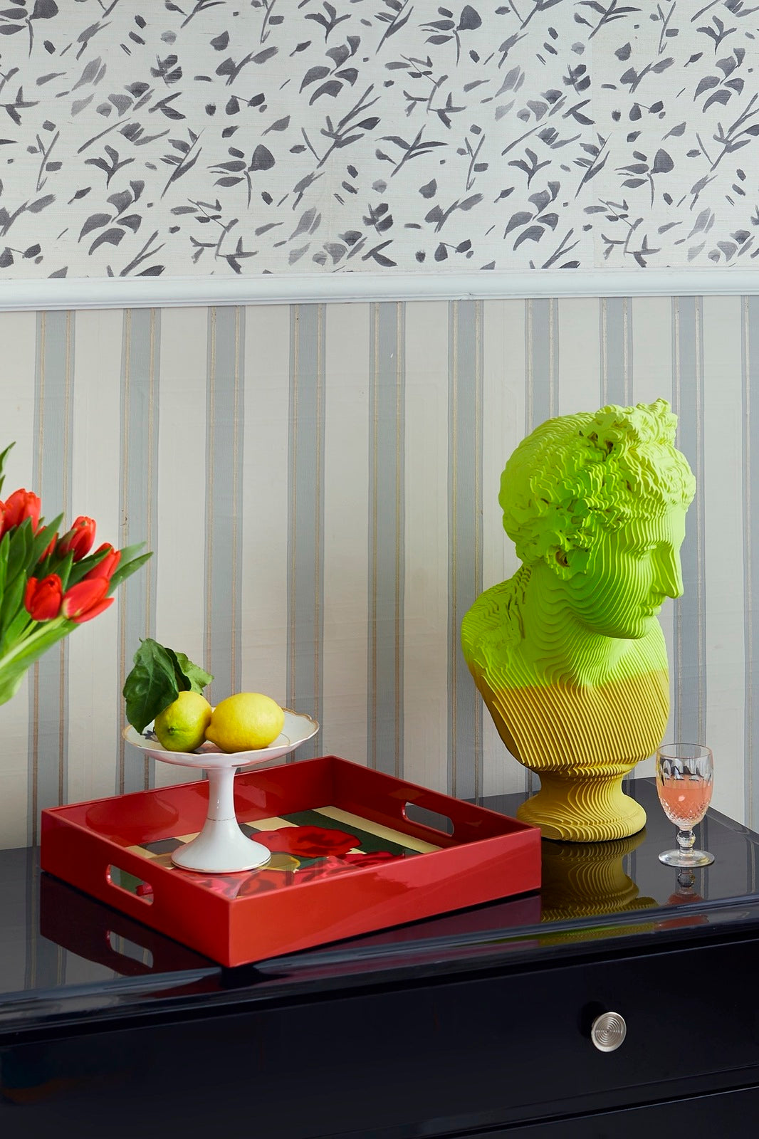 Nizam Stripes - Dienblad - Groen  -Naturel - 40 ×40  cm