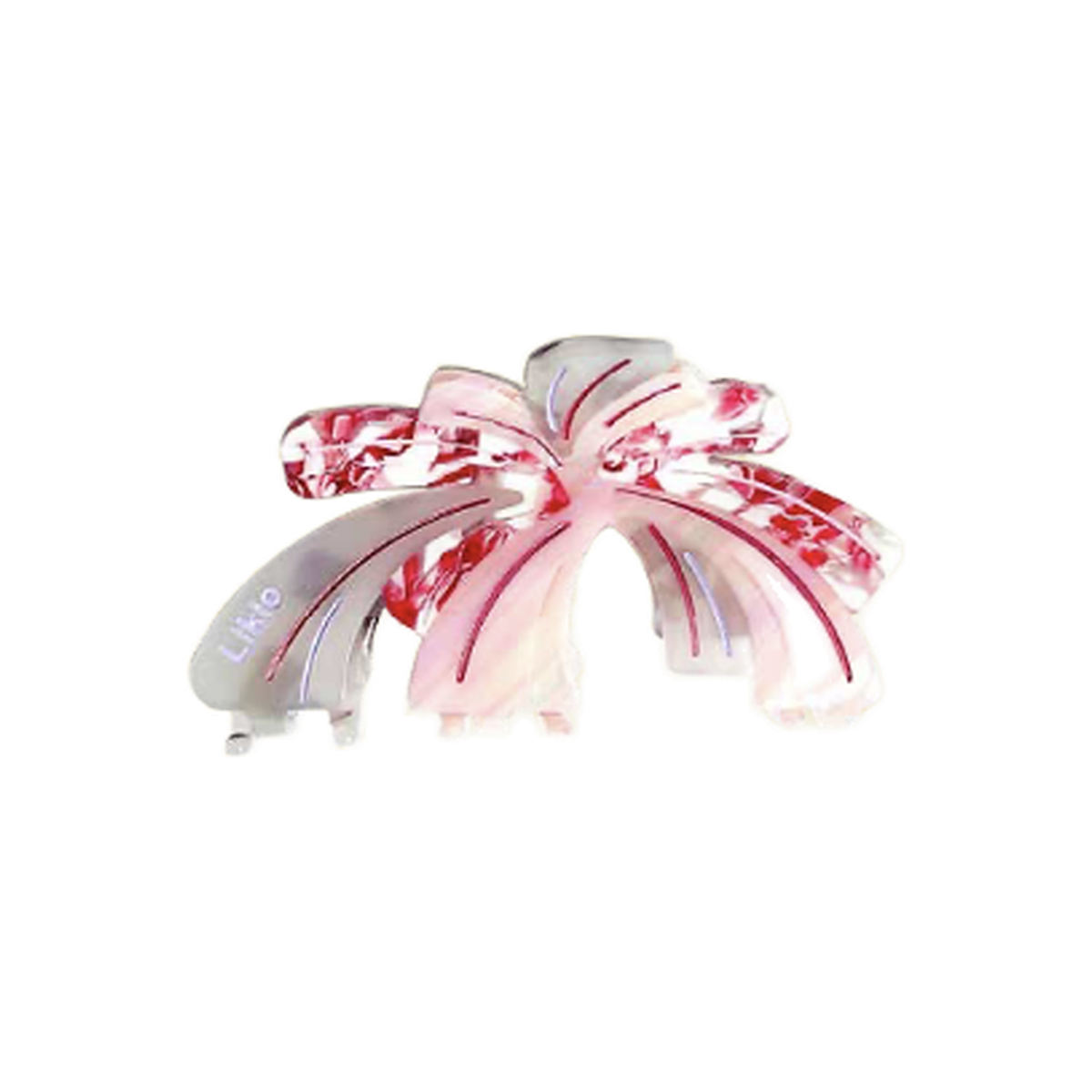 Likio Lucky Fireworks Rose Opal hair claw with a pink bow and fireworks motif