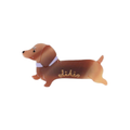 Likio Caramel Dog hair clip shaped like a caramel brown dachshund with gold logo