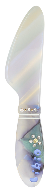 Likio pearly knife hair clip with rhinestones, front view on white