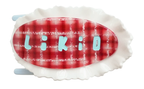 Platte Likio haarklem Berry Plaid in rood geruit met kanten rand, vooraanzicht